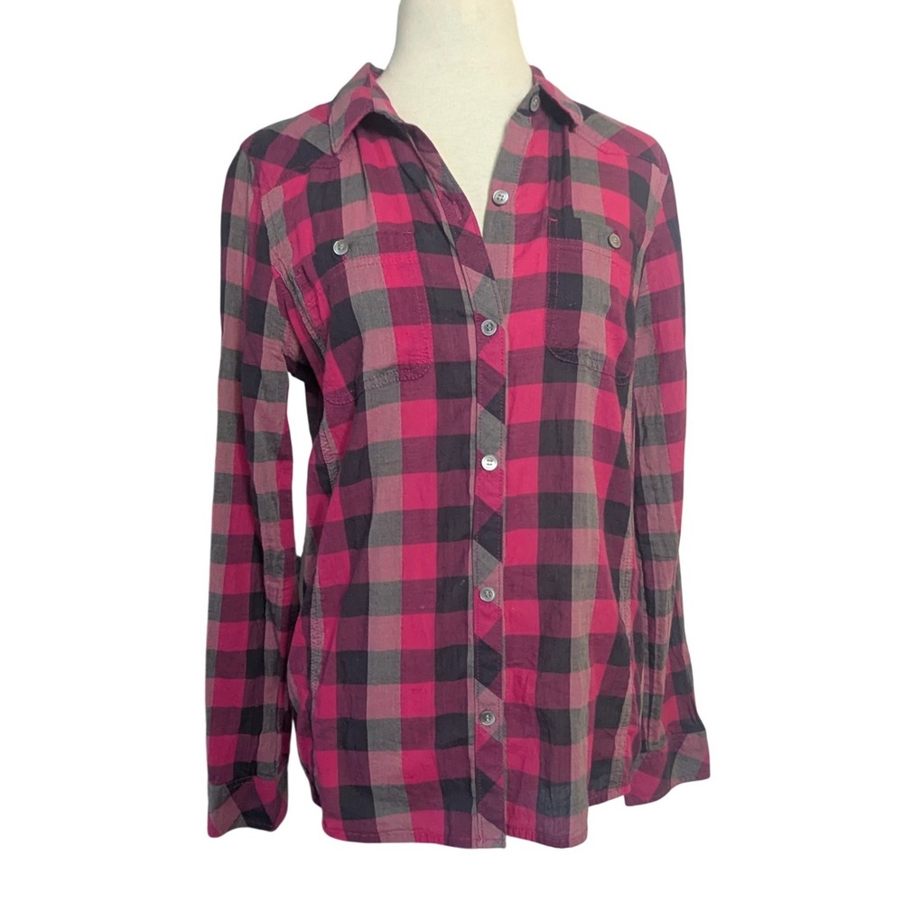 G.H. Bass & Co Women Pink Grey Buffalo Plaid Western Button Down Shirt Small - Picture 1 of 10